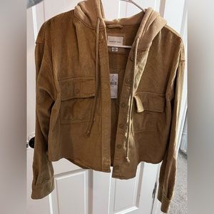 Brand new cropped corduroy shacket with hood